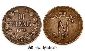 10 Pennia 1916. Finlande. Kaiserreich Russland, Nikolai II ° . , Kupfer - Picture 1 of 1