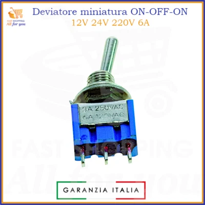 Micro interruttore deviatore a levetta leva 3 pin mini on off on 12V 24V 220V 6A - Immagine 1 di 2