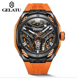 GELATU 6007 ORANGE Automatic Mechanical Sapphire Crystal Waterproof Men's Watch - Picture 1 of 16
