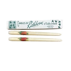 Ivory Taper Candles Pair poinsettia Made in Republic of Ireland, 2 - Picture 1 of 4