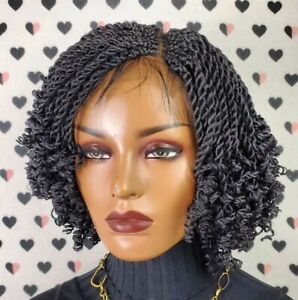 New Short Black Wave Twisted Braids Wig Synthetic Braided Wigs for Black Women