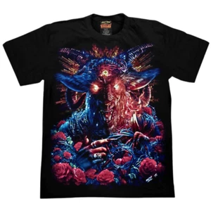 T Shirt Baphomet Evil Satan Goat Devil Graphic Black Glow In The Dark New Year - Picture 1 of 7