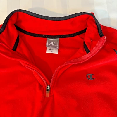 Champion Fleece Jacket Women’s L Red with Black Pullover with Zip Pocket Sleeve - Image 1 of 4