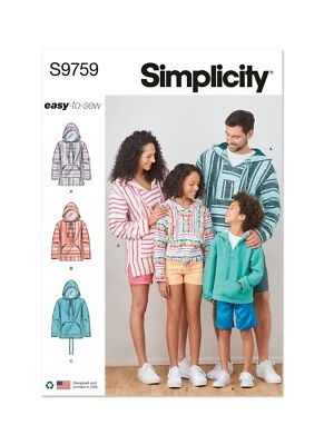 SIMPLICITY 9759 CHILD'S TEENS ADULTS HOODIES Sewing Pattern Sizes XS-L & XS-XL - Image 1 of 4