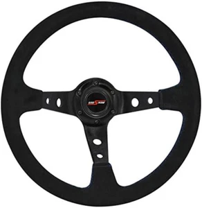 Universal 350Mm Deep Dish Suede Wrapped Blue Stitching Steering Wheel Black wit - Picture 1 of 1