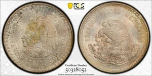 1948-Mo Mexico 5 Pesos PCGS MS67 Lot#G7858 Large Silver! Beautiful Toning! - Picture 1 of 4