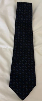 复古 Tommy Hilfiger 领带 100% 真丝黑色/蓝色几何设计美国制造 — 第 1/2 张图片