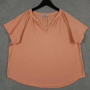 Ann Taylor LOFT Shirt Womens L Coral Orange Split Neck Soft Knit Flutter Sleeve - Picture 1 of 11