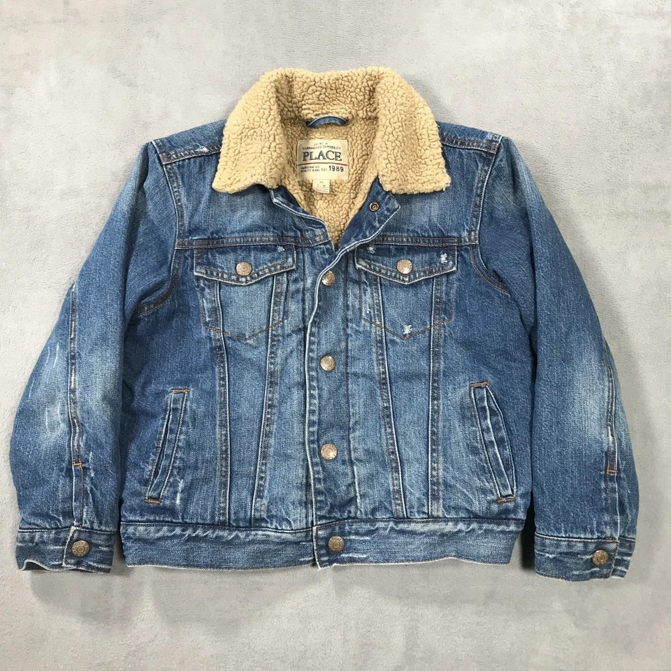 Chaqueta de mezclilla para niños Place Trucker niños 7-8 azul forrada Sherpa niño envejecido Foto 1 de 4