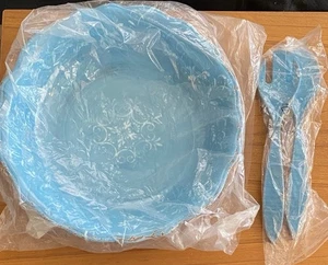 Melamine Salad Bowl + Fork & Spoon Blue Rustic By Mark Charles Misilli MCM New - Picture 1 of 5