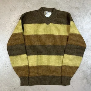 Vintage 60s Brentwood Mirapaca Wool Sweater Sz M Brown Stripe Kurt Kobain Grunge - Picture 1 of 6