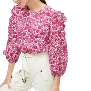 Top blusa J.Crew Liberty London taglia small rosa sambourne azalea floreale con volant - Foto 1 di 9