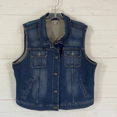 Chaleco vaquero sin mangas J. Jill para mujer talla grande azul elástico bolsillos abotonados Foto 1 de 4