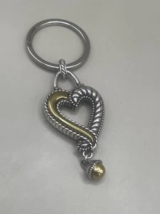 Portachiavi portachiavi vintage firmato BRIGHTON 2 toni argento e oro cuore amore charm - Foto 1 di 4