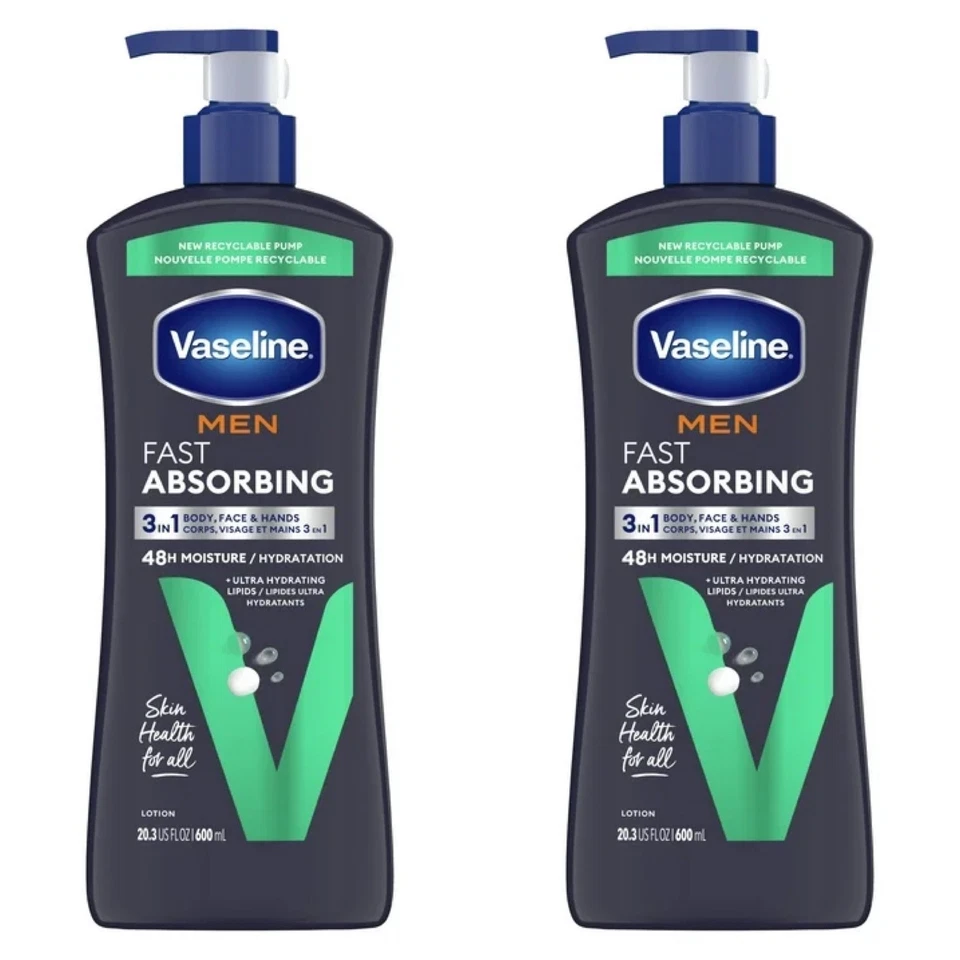 Vaseline Men Healing Moisture Body and Face Lotion Fast Absorbing 20.3 Oz 3pcs