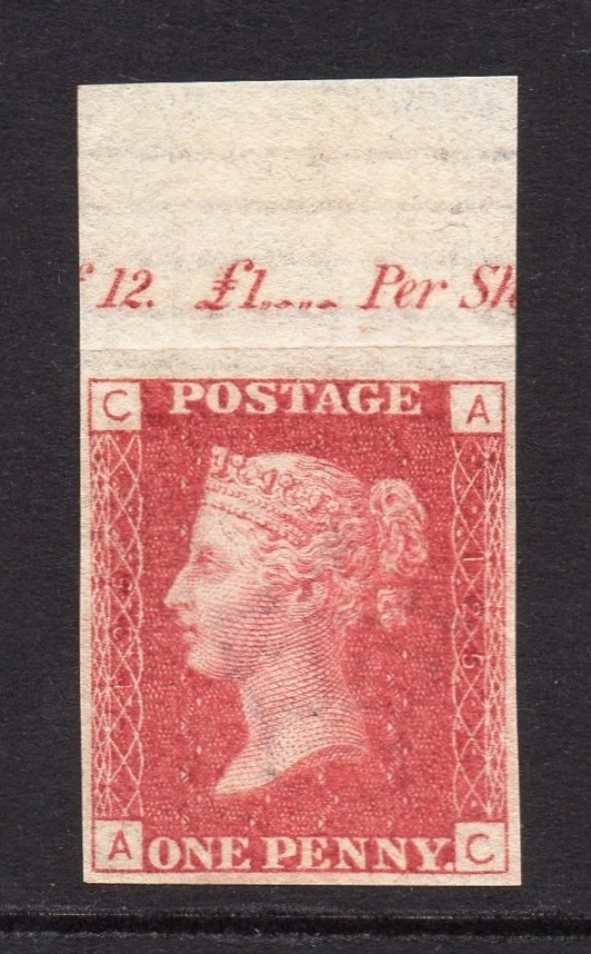 GB QV SG43 1d Placa Roja 125 Imprimatur con Inscripción Marginal Fine Cat £425 Foto 1 de 1