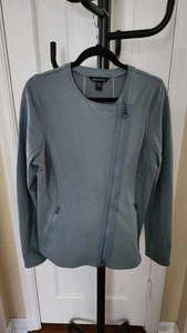 Athleta Womens Moto Jacket Size L Minimalistic Green Knit Full Zip - Picture 1 of 13
