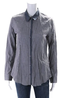 Theory 女式纽扣前长袖领衬衫蓝色棉 S 码 — 第 1/4 张图片