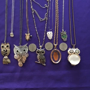 Vintage Modern Owl Jewelry Collection Pendant Necklaces Lot of 9 - Picture 1 of 13