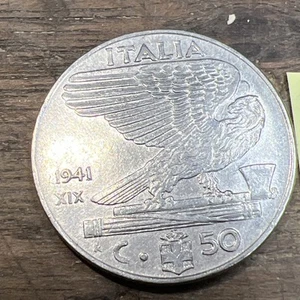 1941 Italy 50 Centesimi Coin - Great Shape - Free Shipping. 32axP - Picture 1 of 6