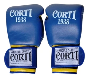 BOXING Guantes Corti 12 Oz Cuero Cierre Gancho y Lazo Azul/Amarillo - Imagen 1 de 5