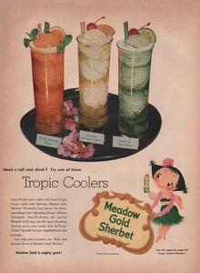 Anuncio impreso vintage Meadow Gold Sherbet Tropical Coolers 1953 alimentos bebidas - Imagen 1 de 1