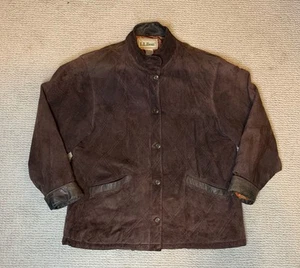 Vintage LL Bean Suede Leather Jacket Mens L Button 90s Outdoor Preppy Lined - Picture 1 of 13