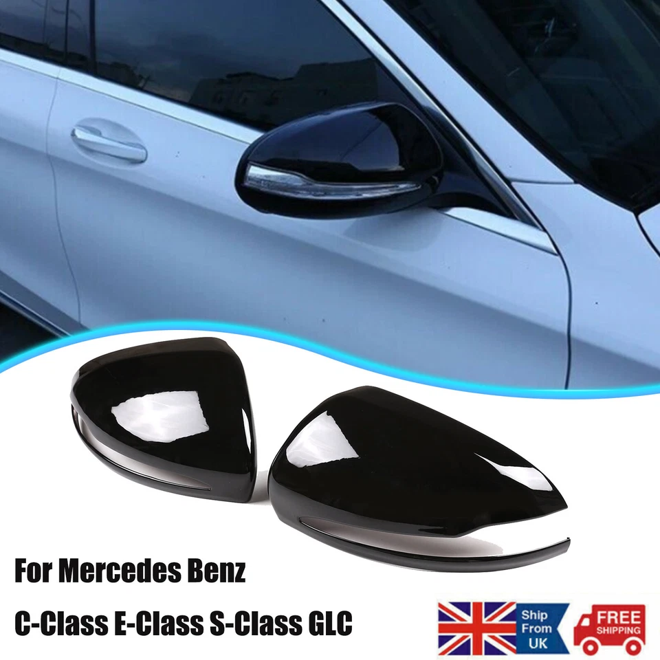 RHD Gloss Black Mirror Caps Wing Mirrors For Mercedes C W205 E W213 GLC X253 UK - Image 1 of 4