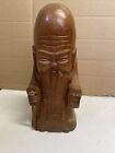 Large Antique Chinese Carved Teak Wood Old Bearded Man Sculpture With Cane 12”