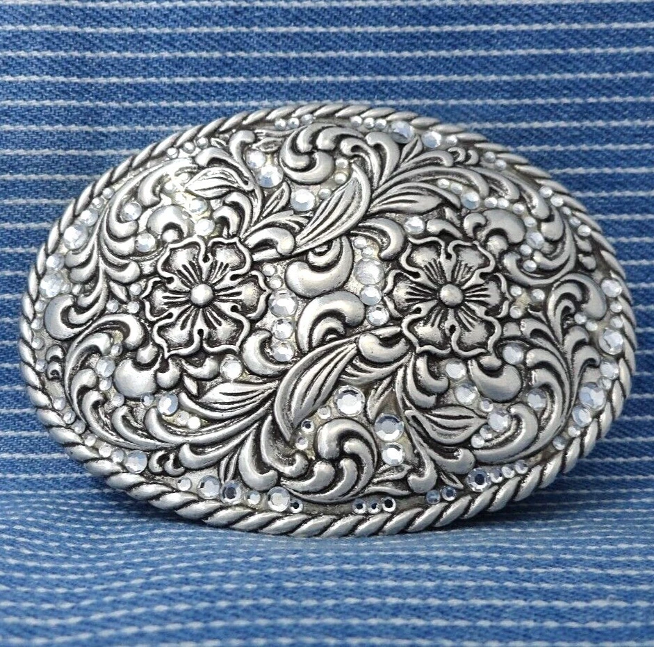 Cinturón Western Floral Pergamino Hebilla Estrás Vaquera Vintage Años 80 Nocona .BMW761 Foto 1 de 4