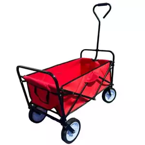 Iron Bar Foldable Wagon Cart - Heavy Duty, Cup Holders, Side Table - RED - Picture 1 of 4