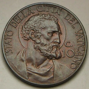 VATICAN 10 Centesimi 1936 / XV - Bronze - Pope Pius XI. - aUNC - 832 * - Picture 1 of 2