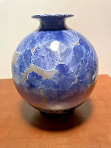 Signierte BLAUE Keramik Vase Kristallglasur zeitgenössisch Künstler nummeriert bauchig - Bild 1 von 15