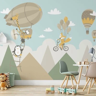 Papel pintado fotográfico guardería 12x8,3 pies bebé dormitorio pared mural dibujos animados animales Foto 1 de 4