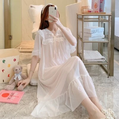 Women's Princess Short Sleeve Victorian Nightgown Ruffle Vintage Sleep Dress - Image 1 of 4