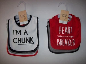 Modern Baby Bibs Baby Boys OSFM 3pc I'M A CHUNK HUNK HELLO LADIES HEART New - Picture 1 of 7