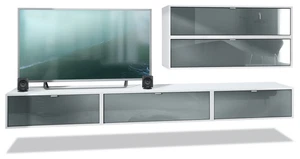 Mueble de salón Lana V2 en blanco mate - Brillo alto y tonos naturales - Imagen 1 de 31