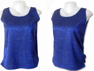Women's Thai Silk Blouse Jacquard Sleeveless Blue Cami Vest Tank Top Scoop Neck - Picture 1 of 3
