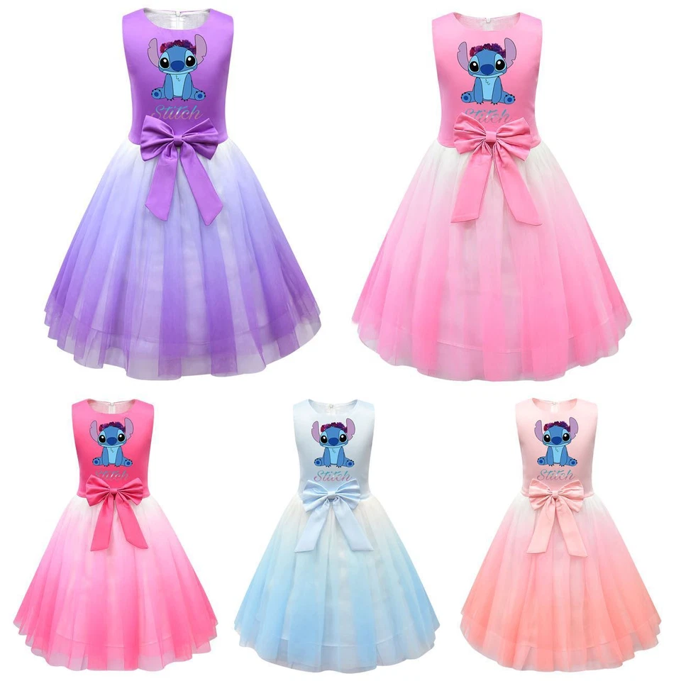Girls Lilo And Stitch Bowknot Dress Skirt Princess Birthday Party Costume Dress