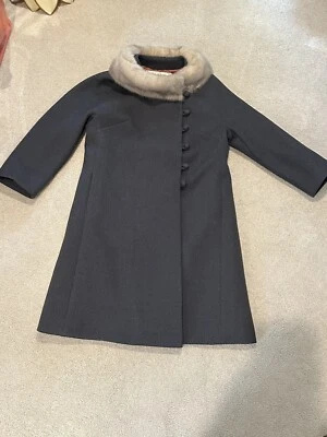 复古灰色羊毛大衣带银色貂皮毛领 M/L 60 年代好莱坞! — 第 1/4 张图片