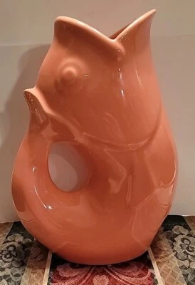 GurglePot Gurgling Fish Water Pitcher Coral Stoneware 42 Oz Flower Vase 2006 9.5 - Image 1 of 4