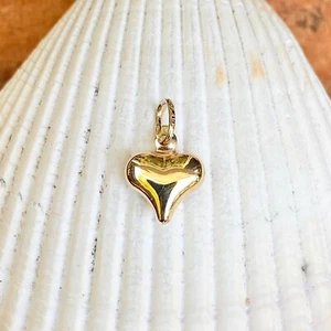 10KT Yellow Gold Small Polished 3D Puffed Hollow Heart Pendant Charm NEW 15MM - Picture 1 of 8