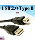 6ft Printer USB 2.0 Type A Male to B Male Black Cable - Brother Dell Epson HP