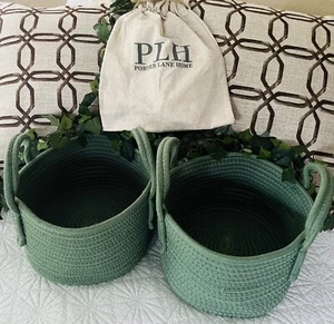 Pair Of  Green Round Storage Woven Baskets For Closets/Campers/Bath-New!!! - Picture 1 of 4