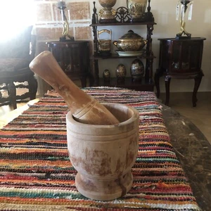 Antiker primitiver handgefertigter Holzmörser Apotheker mit Stößel, 20er Jahre - Bild 1 von 9