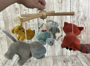 Lambs & Ivy Baby Mobile Plush Animals Fox Elephants Turtle Leopard Wooden Hanger - Picture 1 of 17