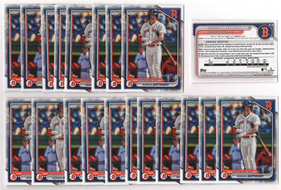 X27 Roman Anthony 2024 Bowman Prospects #22 Rookie Card RC lote/conjunto Boston RedSox - Imagem 1 de 1