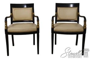 F56077EC: Pair CENTURY Regency Style Black & Gold Dolphin Armchairs - Picture 1 of 11