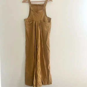 Mustard Yellow Goldenrod Jumpsuit Gathered Sides Front Pocket Boho Women’s Large - Picture 1 of 10