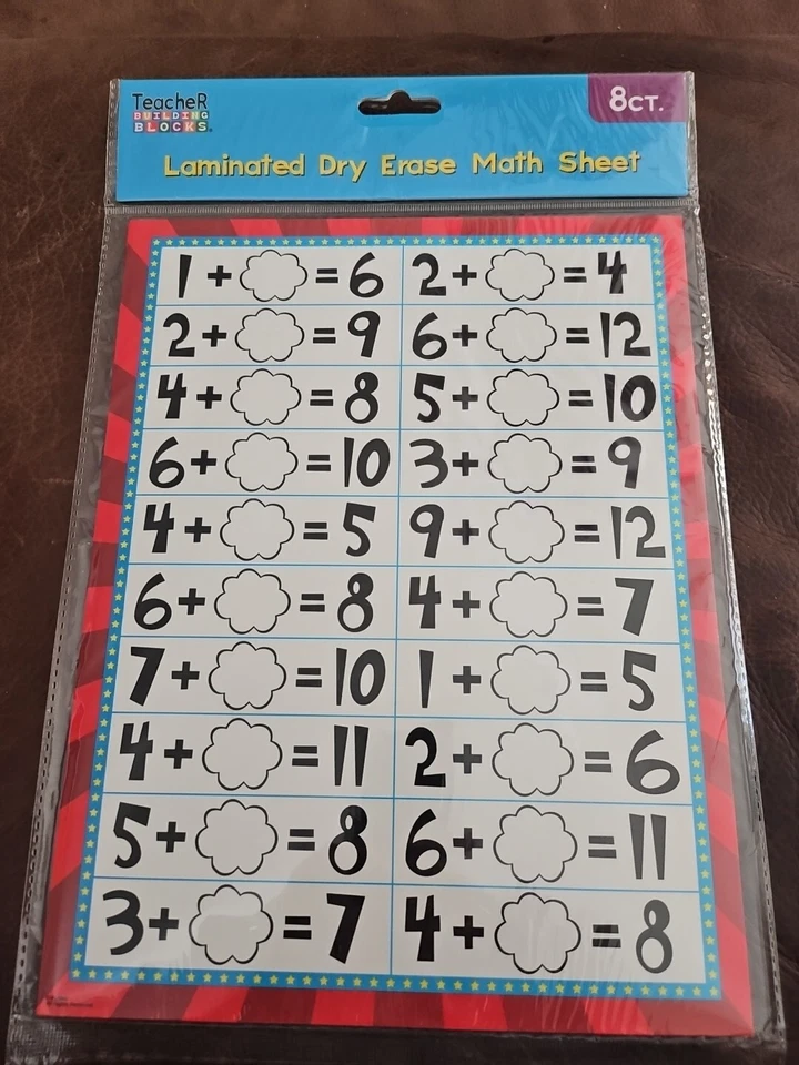 Math Worksheets Dry Erase. 8 Count - Image 1 of 1